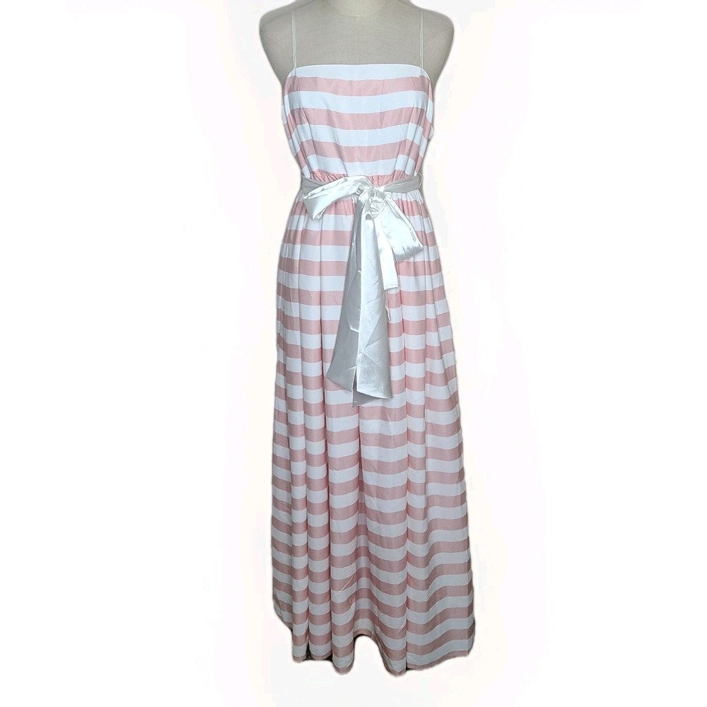 Aura Pink Striped Spaghetti Strap Empire Waist Cotton‎ Blend Maxi Party Dress L